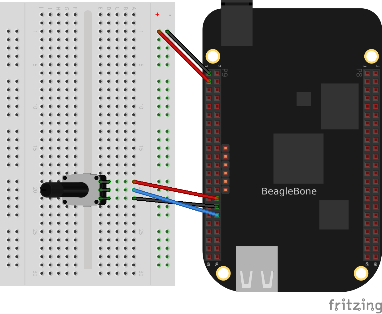 Wiring a 10k variable resistor (trimpot) to an ADC port