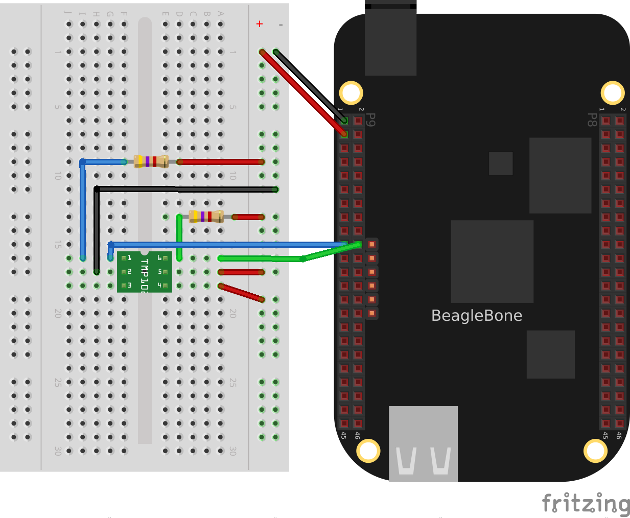 Wiring an I^2^C TMP101 temperature sensor