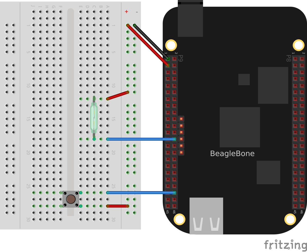 Diagram for wiring a pushbutton and magnetic reed switch input