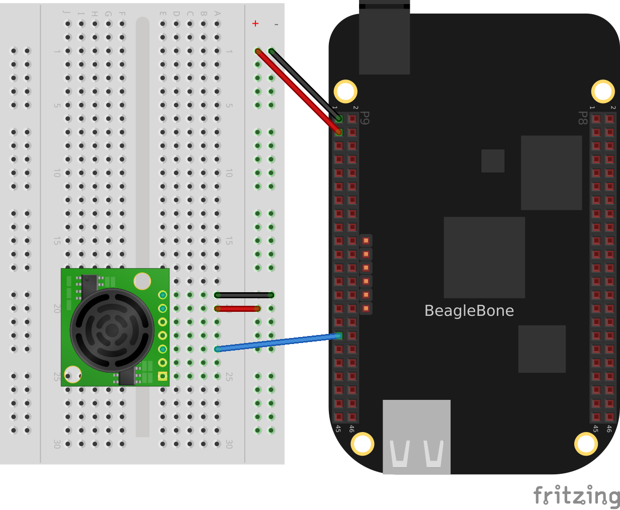 Wiring the LV-MaxSonar-EZ1 Sonar Range Finder to the *P9_33* analog-in port